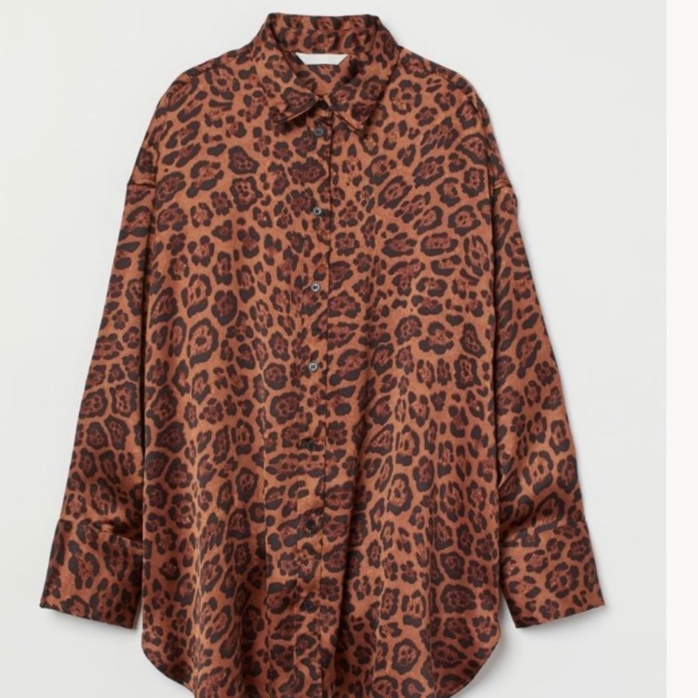 H&M Brown Leopard Print Button-Up Blouse
